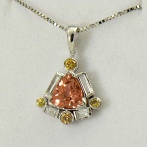Trillion Imperial Topaz Birthstone Pendant with Yellow Diamonds brought to you by Federal Way Custom Jewelers in the Seattle Metro Area.