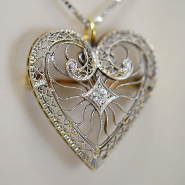 art deco filigree heart necklace with diamond accents 2.JPG