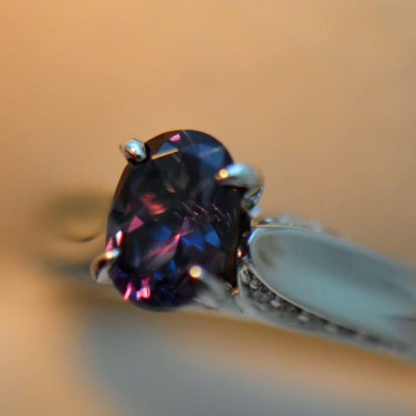 blue garnet engagement ring with madagascar color change garnet and diamonds 4.JPG