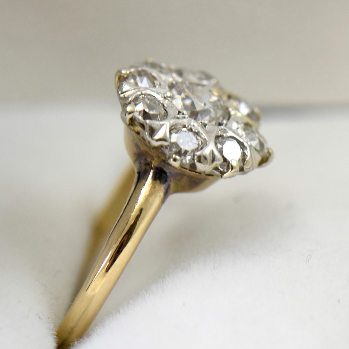 edwardian diamond cluster ring halo style twotone gold 3.JPG
