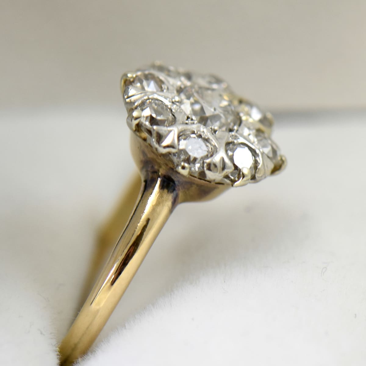 Vintage Style Teal Blue Montana Sapphire Engagement Ring 2 edwardian diamond cluster ring halo style twotone gold 3.JPG
