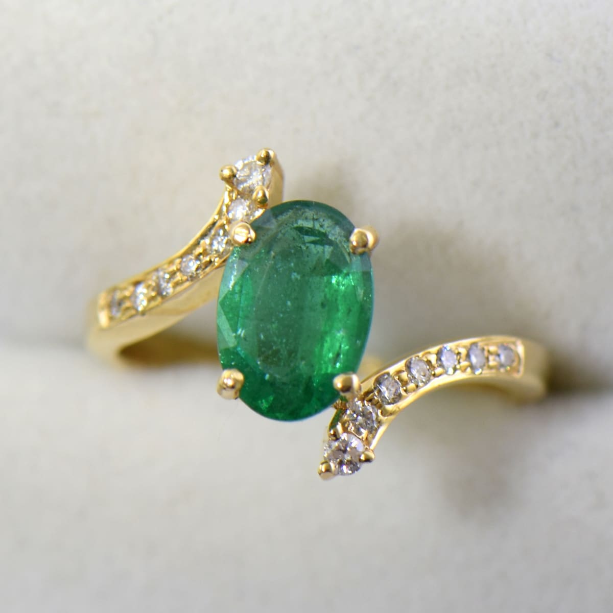 Oval African Emerald & Diamond Bypass Ring