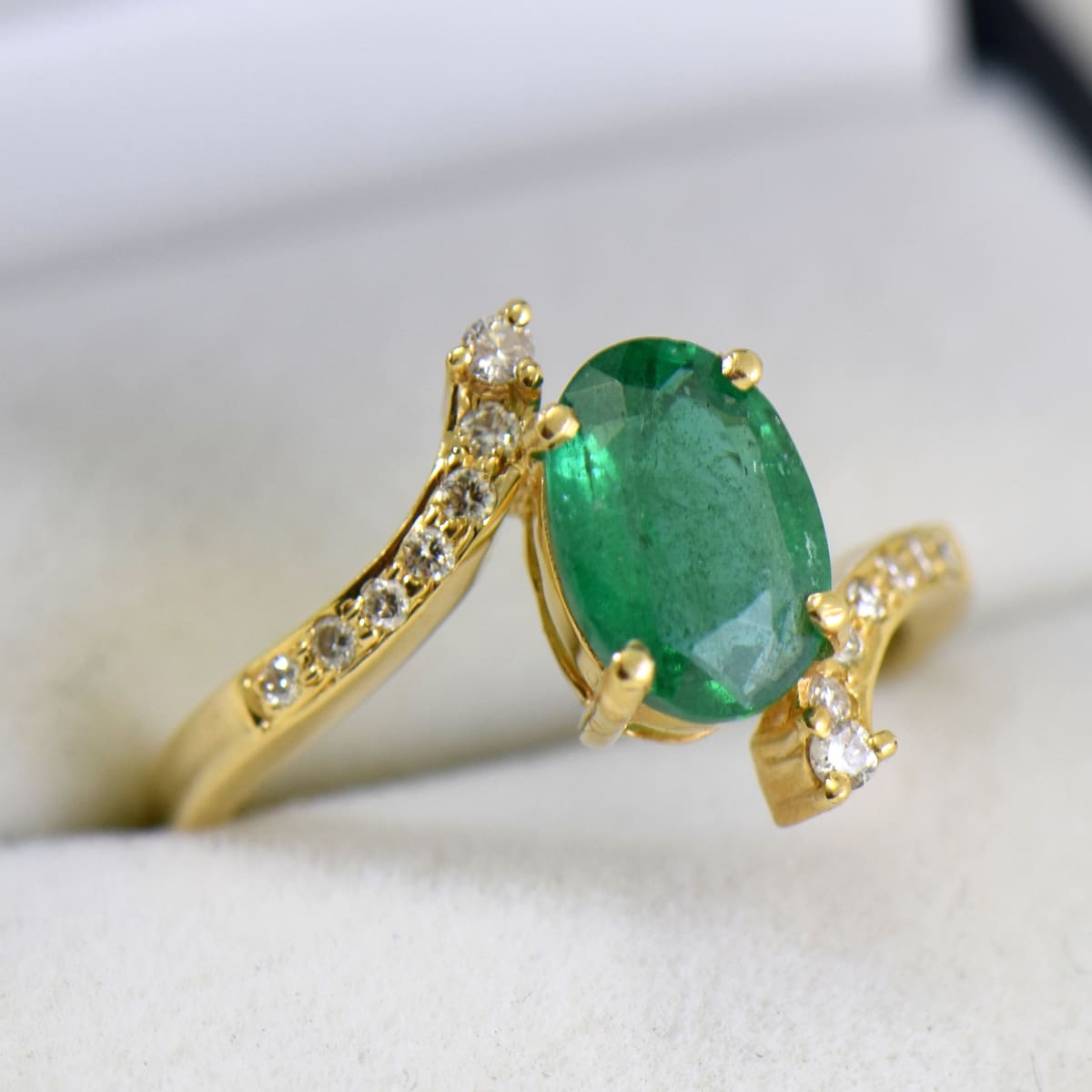 Oval African Emerald & Diamond Bypass Ring