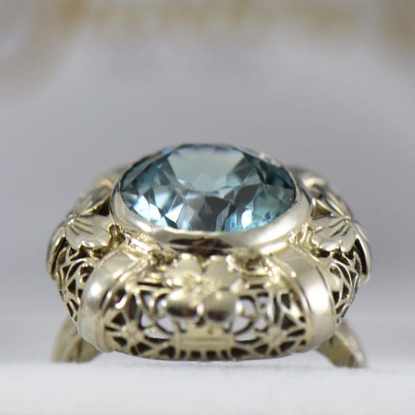 Art Deco 5ct round Blue Zircon Ring with pillow shaped filigree bezel 5.JPG