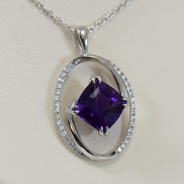 arizona amethyst and diamond swirl pendant in white gold