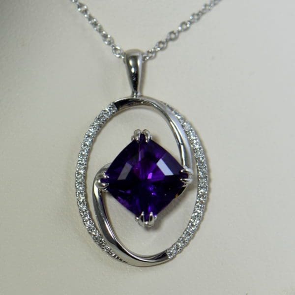 arizona amethyst and diamond swirl pendant in white gold 2