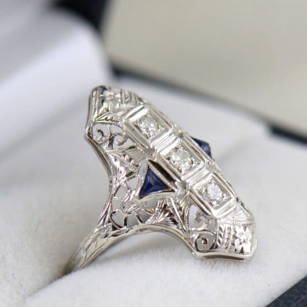 art deco dinner ring with diamond and sapphire filigree 2.JPG
