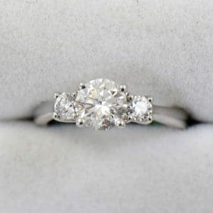 canadian 1ct round diamond 3 stone ring si1 j