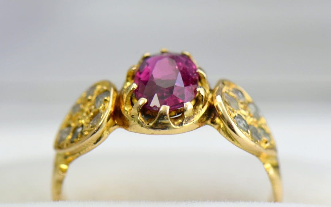 victorian ruby and rose cut diamond yellow gold ring
