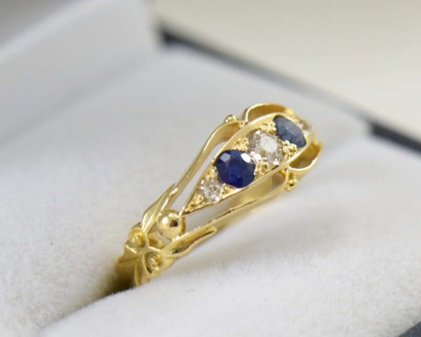 antique 18k british wedding ring with sapphires and old euro cut diamonds 4.JPG