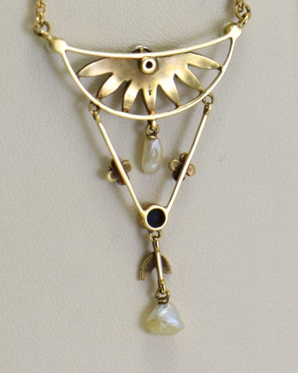 antique festoon necklace with seed pearl flower sapphire and diamond drops 2.JPG