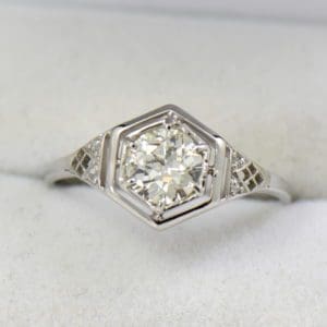 art deco diamond solitaire ring with 1ct euro cut diamond in hexagonal white gold frame 2.JPG