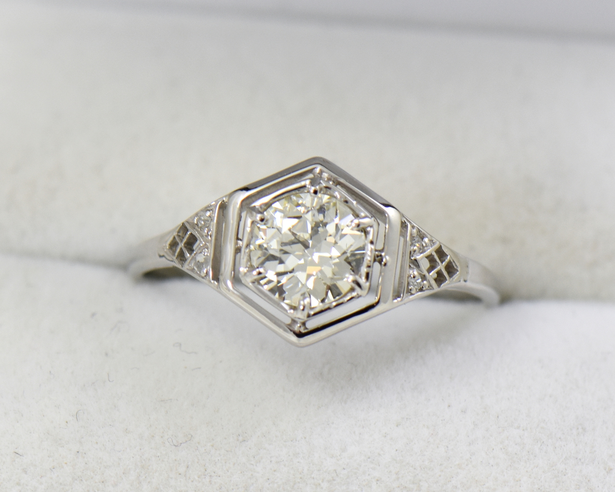 J Briggs & Co Radiant Art Deco Diamond Halo Engagement Ring