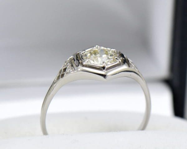 art deco diamond solitaire ring with 1ct euro cut diamond in hexagonal white gold frame 3.JPG