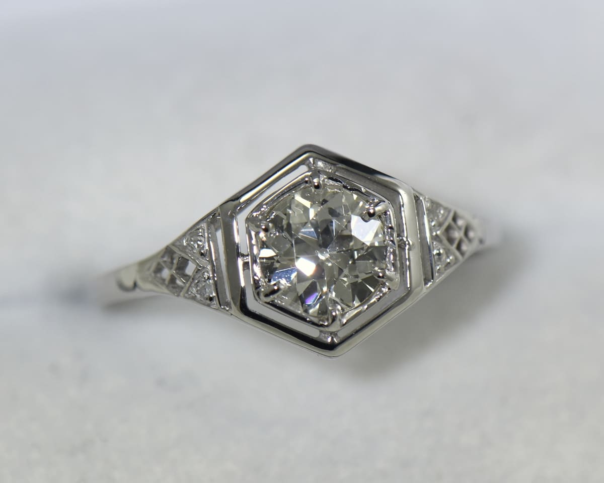 Art deco hexagon engagement ring outlet
