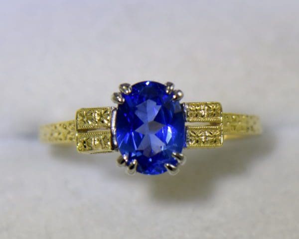 art deco yellow gold engagement ring with oval blue sapphire 6.JPG