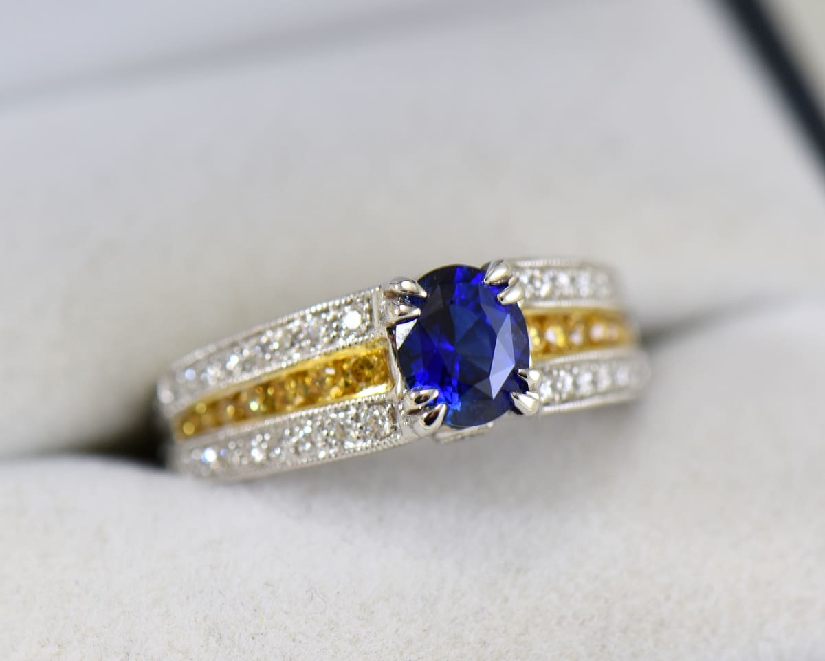 Yellow and blue sapphire on sale ring