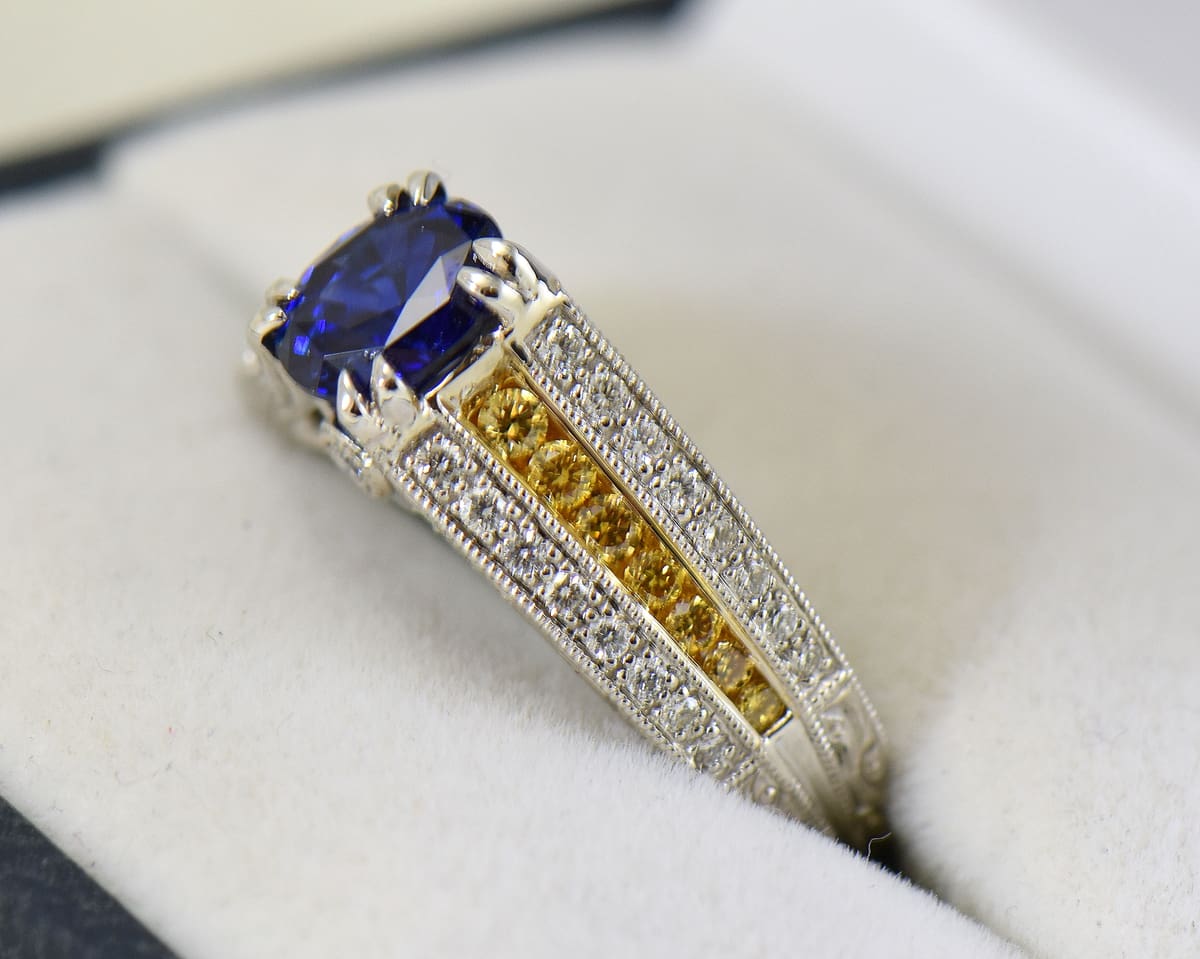 Yellow and blue sapphire ring deals