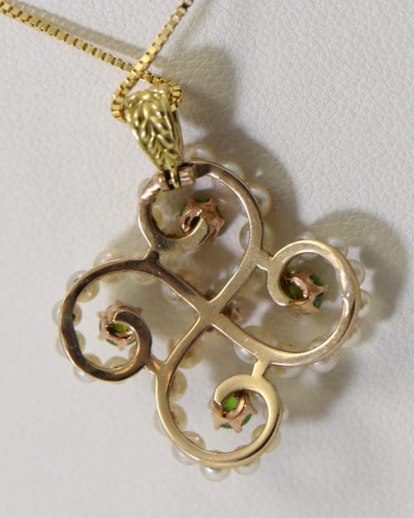 edwardian clover pendant with demantoid garnet diamond and pearls pin conversion 5.JPG