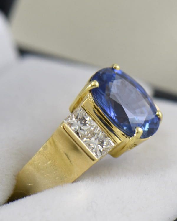 estate cocktail ring with 6ct cushion blue sapphire and princess diamonds in 18k yellow gold 6.JPG