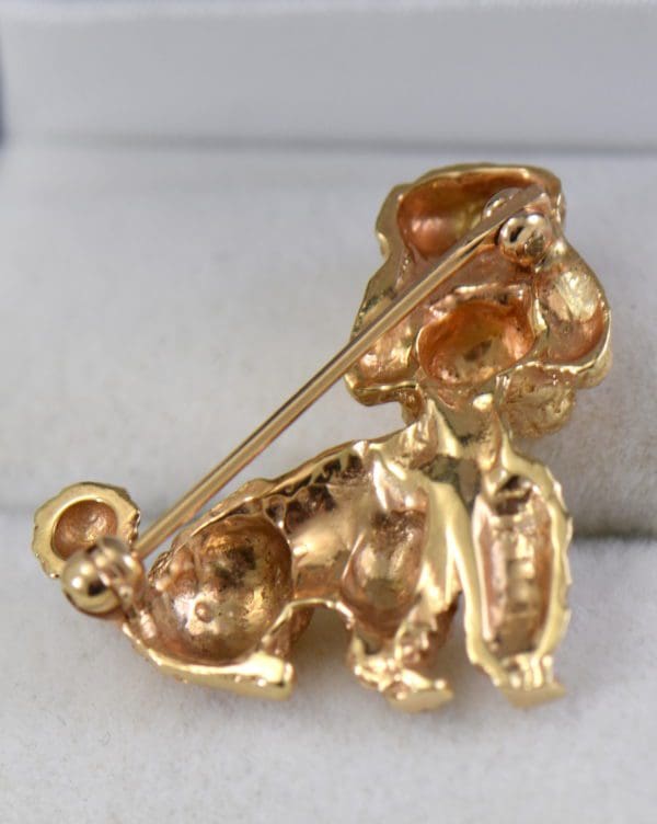 mid century gold toy poodle brooch with ruby and diamonds.JPG