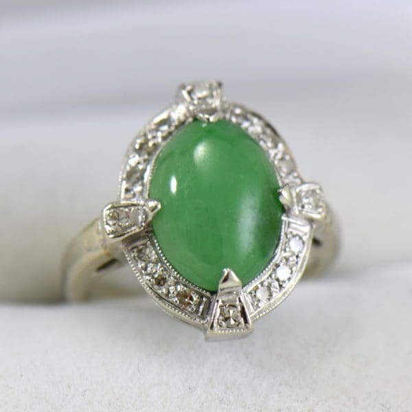mid century green jade ring with diamond halo in white gold 4.JPG