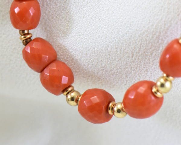 mid century red coral and gold beaded necklace and earring set 5.JPG