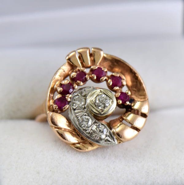 retro rose gold ruby and diamond cocktail ring.JPG