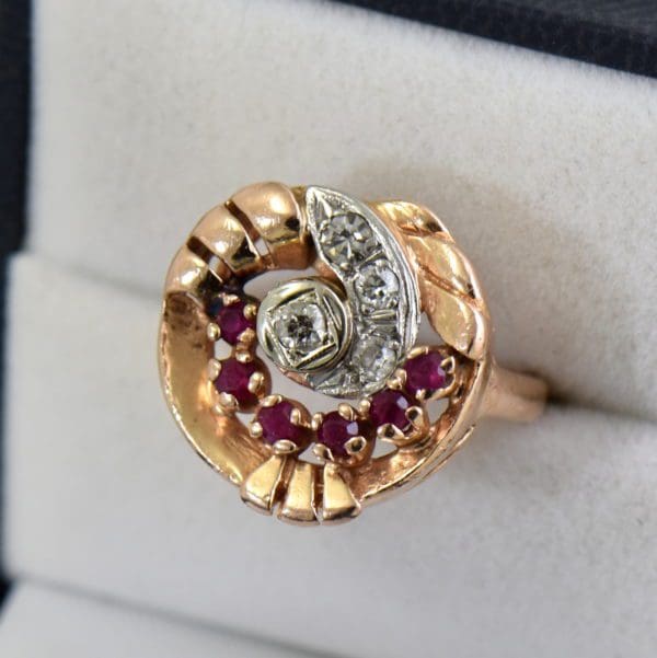 retro rose gold ruby and diamond cocktail ring 3.JPG