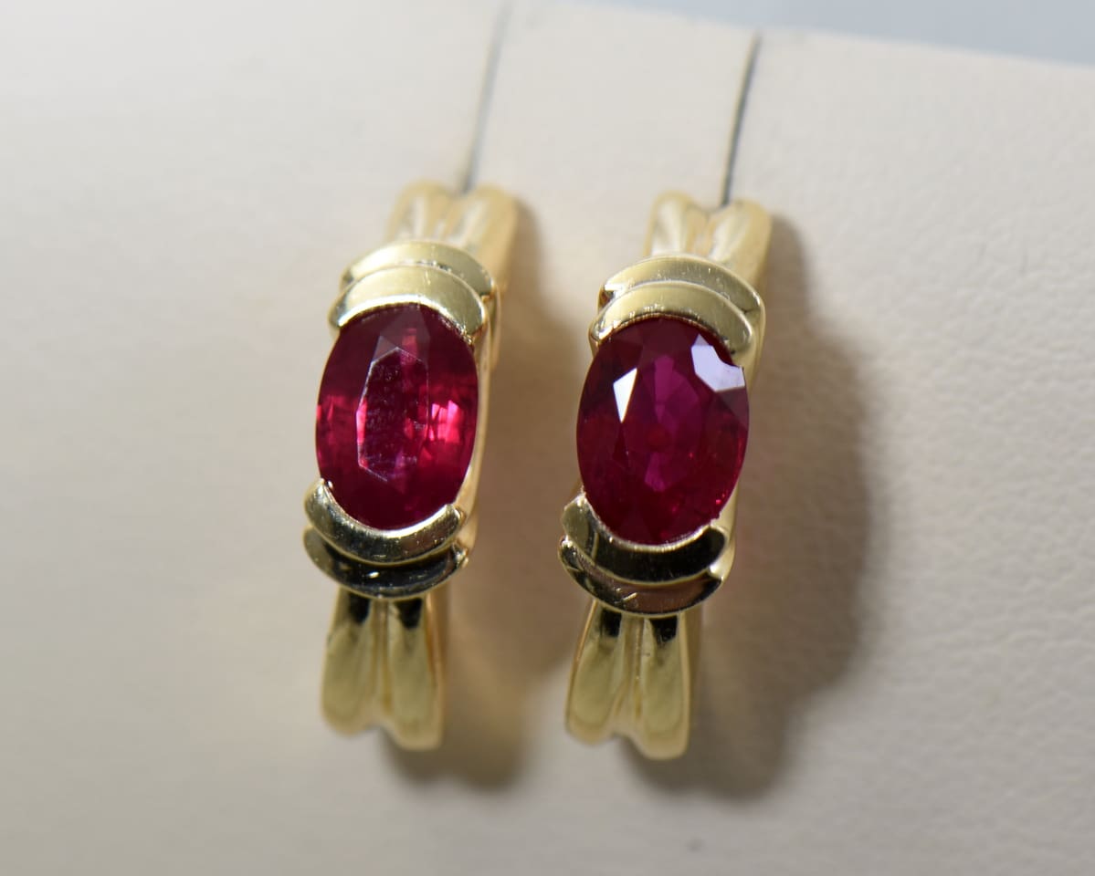 Estate Top Gem Ruby J-Hoop Earrings