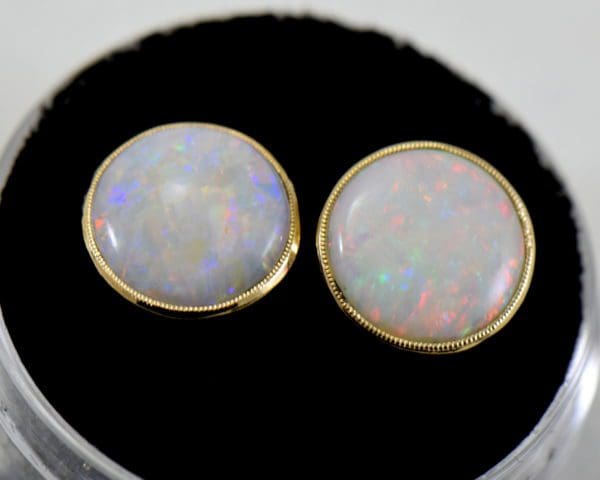 vintage australian opal stud earrings in milgrained yellow gold bezels 3.JPG