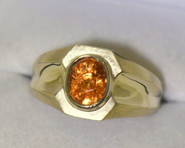 estate gents ring with oval spessartite garnet in yellow gold 4.JPG