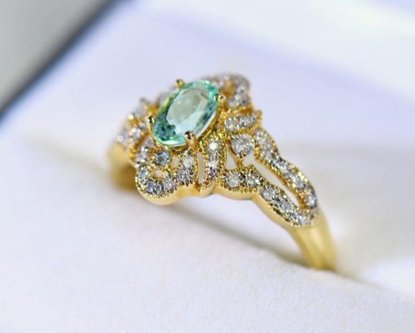 mozambique paraiba tourmaline and diamond filigree ring.JPG