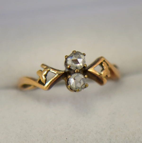 rose gold Jugendstil diamond ring with rose cut diamonds and leaf design.JPG