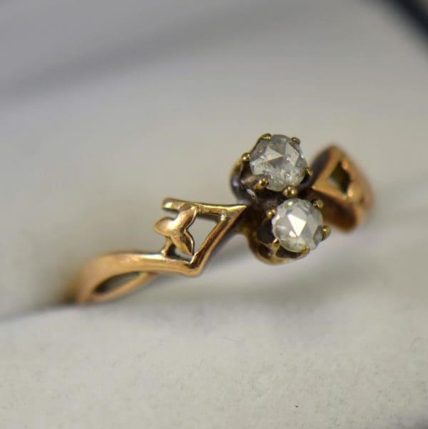 rose gold Jugendstil diamond ring with rose cut diamonds and leaf design 2.JPG