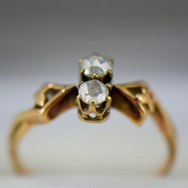 rose gold Jugendstil diamond ring with rose cut diamonds and leaf design 3.JPG