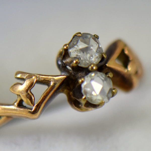 rose gold Jugendstil diamond ring with rose cut diamonds and leaf design 5.JPG