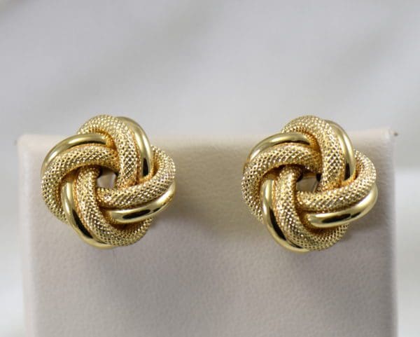 vintage yellow gold omega back love knot earrings large size.JPG