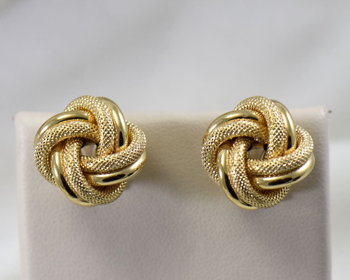Vintage Yellow Gold Love Knot Earrings with Omega Backs
