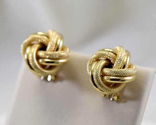 vintage yellow gold omega back love knot earrings large size 2.JPG