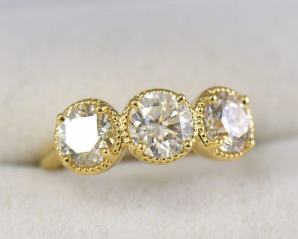 2.50ctw round diamond three stone ring yellow gold rope design with heirloom diamonds 4.JPG