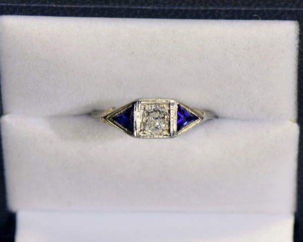art deco old mine cut diamond ring with triangle sapphire accents 4.JPG
