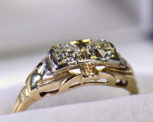art deco two stone die struck yellow gold ring 2.JPG