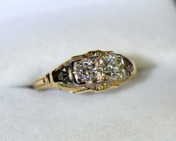 art deco two stone die struck yellow gold ring 4.JPG