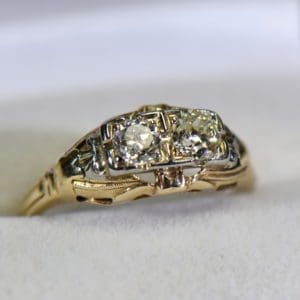 art deco two stone die struck yellow gold ring 5.JPG