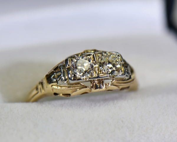 art deco two stone die struck yellow gold ring 5.JPG