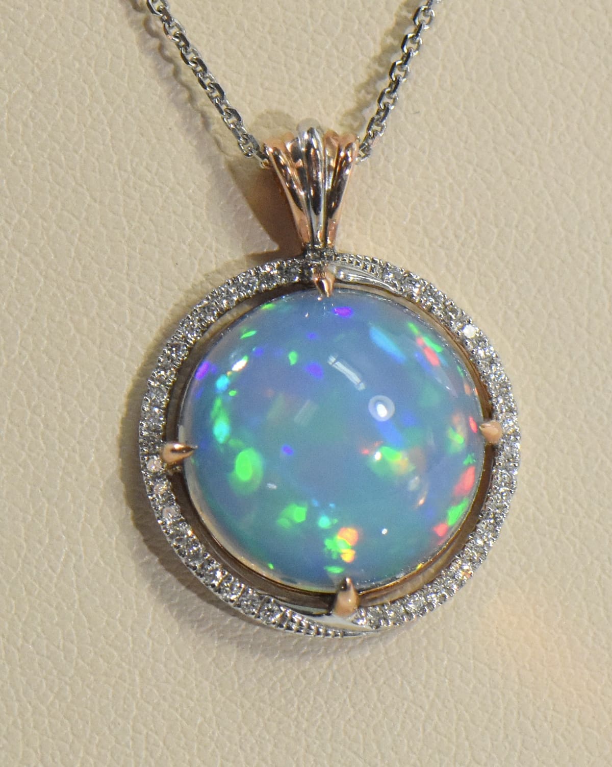 Custom Rose Gold Pendant with Impressive Round Opal | Exquisite Jewelry ...