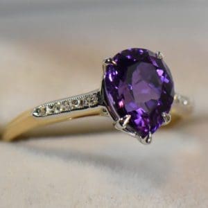 edwardian platinum topped gold pear amethyst engagement ring 5.JPG