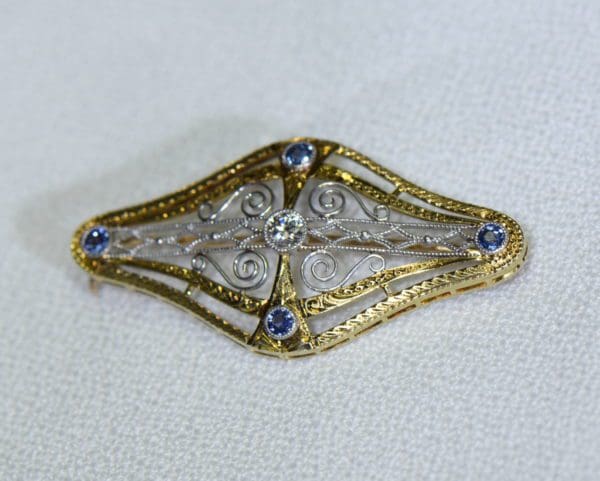 edwardian sapphire and diamond brooch in platinum and gold filigree 2.JPG
