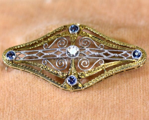 edwardian sapphire and diamond brooch in platinum and gold filigree 5.JPG
